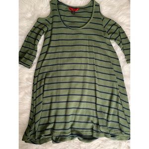 Cozy olive and navy striped dress